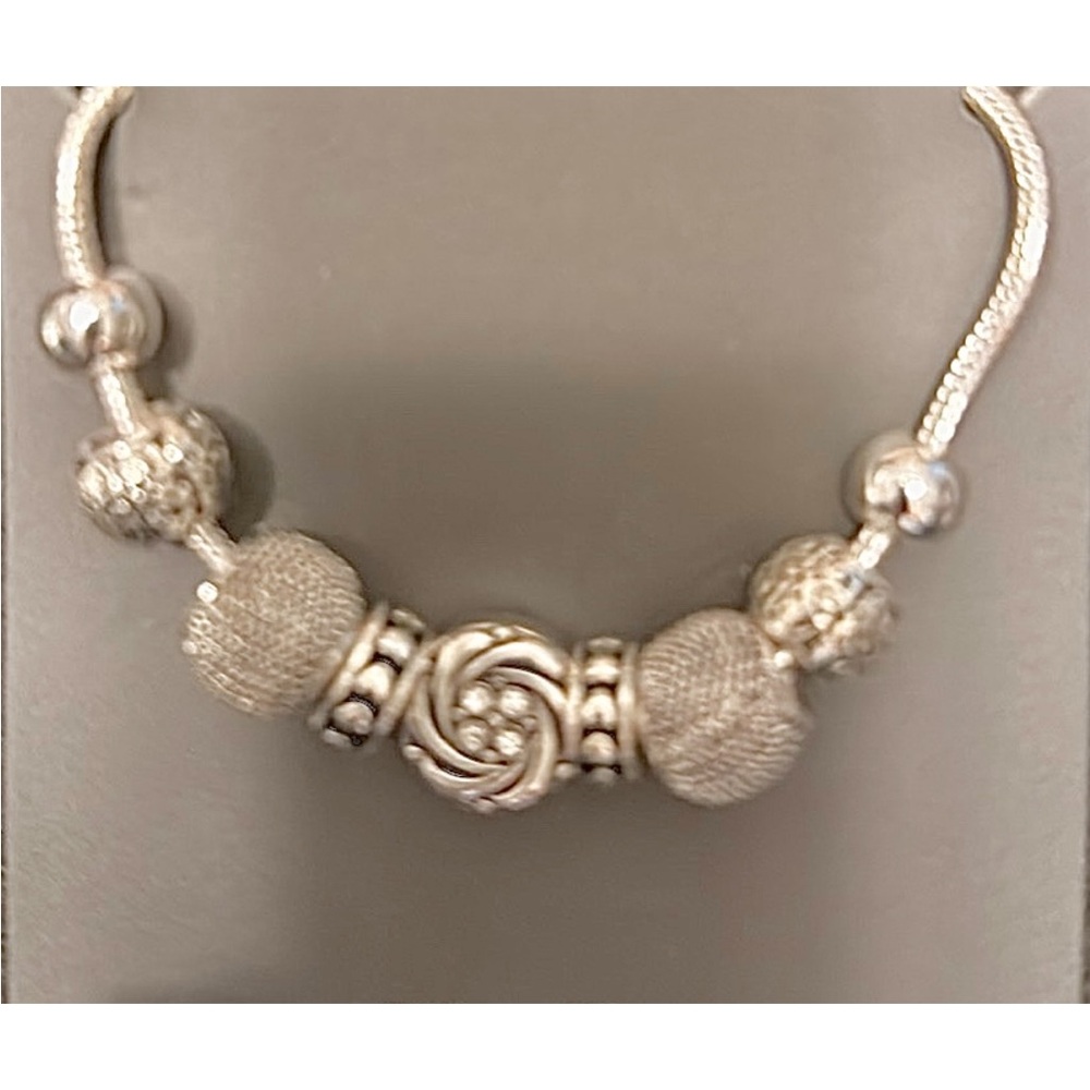 Silver Charm Beaded Bracelet | Pandora Style Adjustable Snake Chain